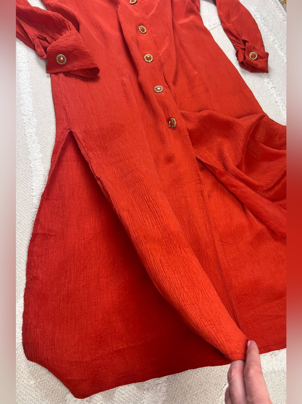 Vintage Dana Buchman Silk Button-Down Midi Shirt Dress/ Duster Copper Orange - 8 - Picture 13 of 14